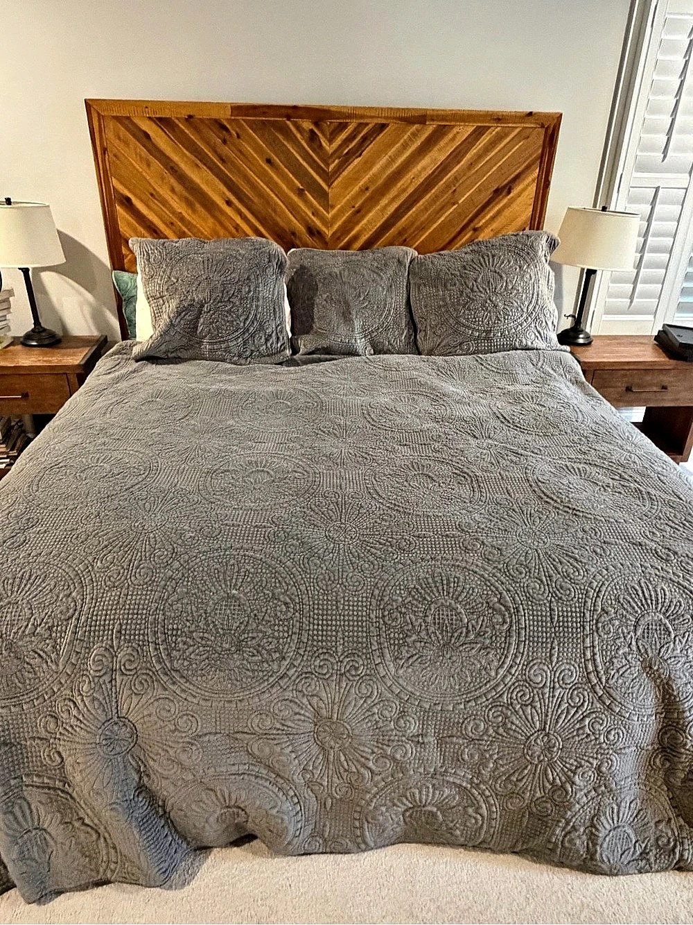 EUC Pottery Barn Gray Velvet King size Quilt and Shams